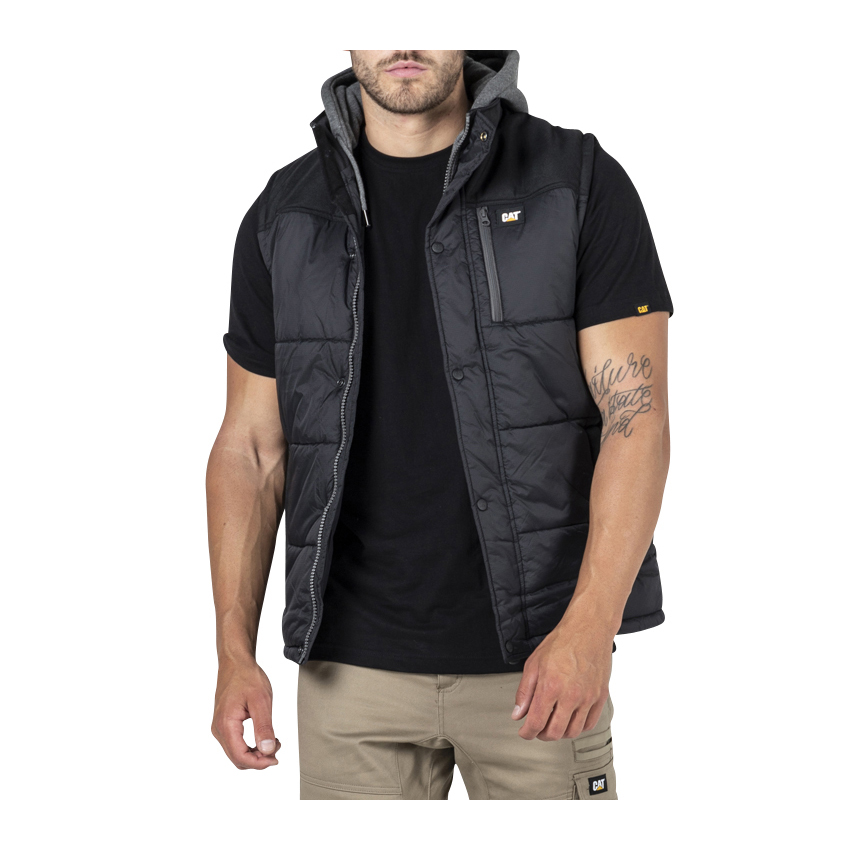 Men's Caterpillar Hooded Work Vests Black Ireland MALG91762